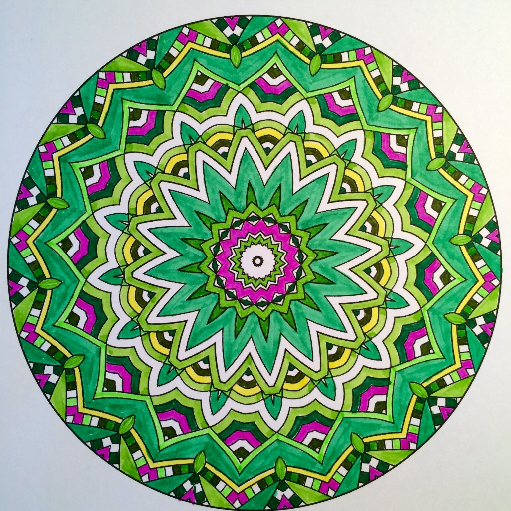 My completed colored mandala from Coloring to Calm Vol. 1