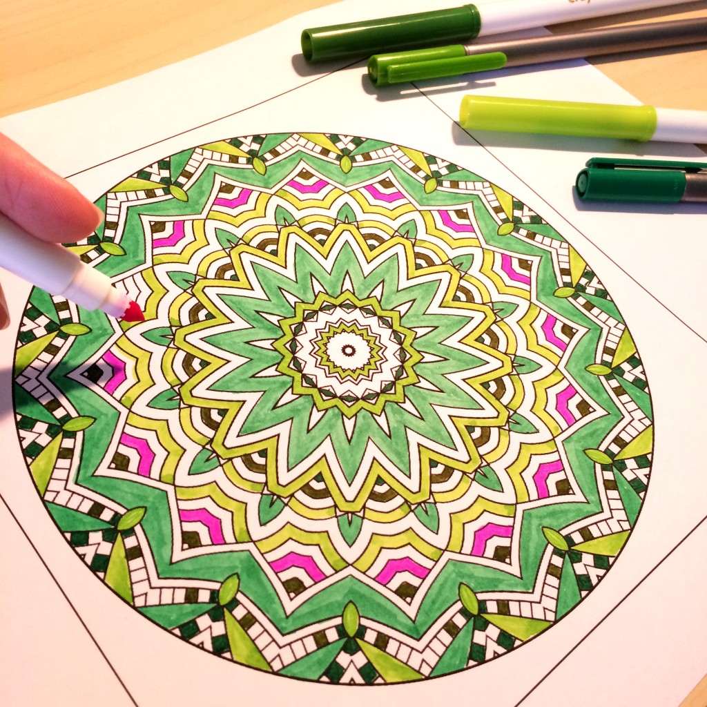 Coloring in a mandala from Coloring to Calm Vol. 1